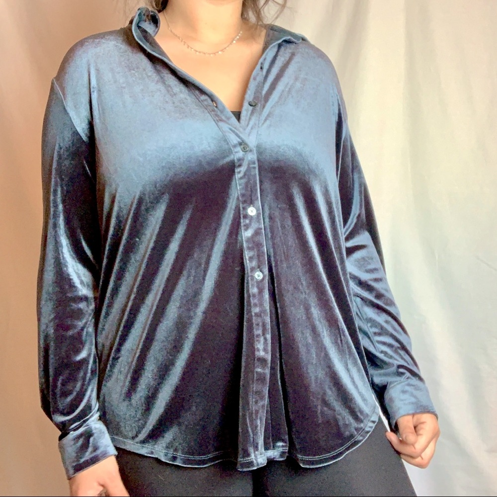 Long Sleeve Velvet Charcoal Gray Shirt 👚